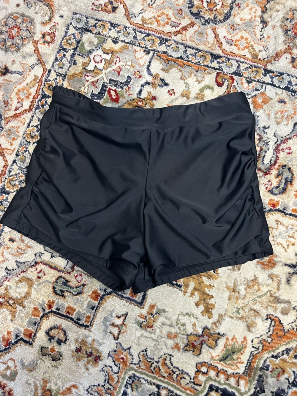 Sōl Borne Ruched Women's High Waist Black Swim Shorts — Modest Coverage